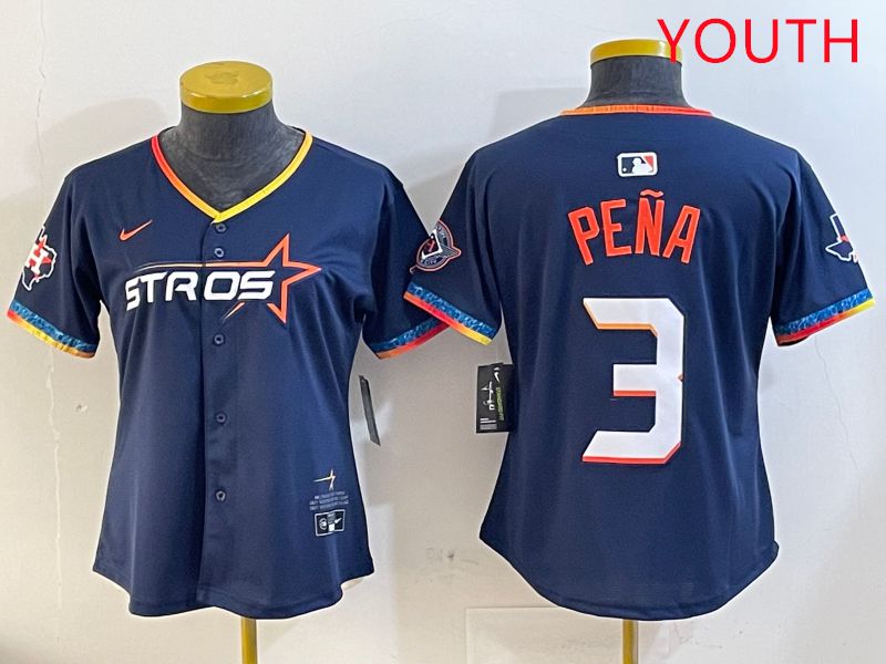 Youth Houston Astros #3 Pena Drak Blue Fourth generation Joint Name 2025 Nike MLB Jersey style 1